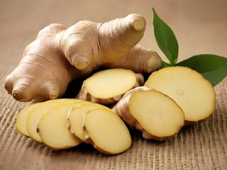 ginger root is known for its strong, spicy flavor and its various health benefits. It is commonly used in cooking, as well as in traditional medicine for its anti-inflammatory and digestive properties - obrazy, fototapety, plakaty