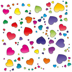 Premium background of colorful hearts on white background