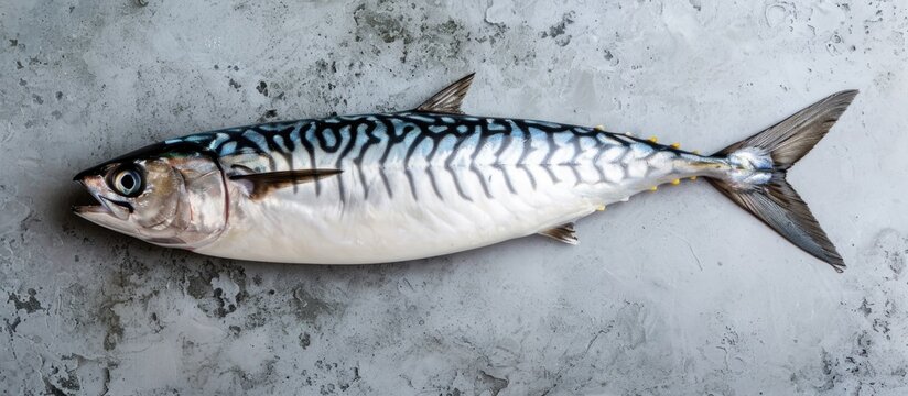 Atlantic fish, chub mackerel, on a grey background.