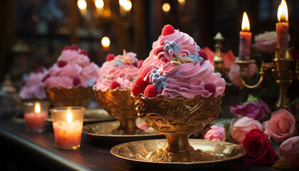 Homemade gourmet dessert sweet, fresh, indulgence, elegance, celebration, luxury generated by AI