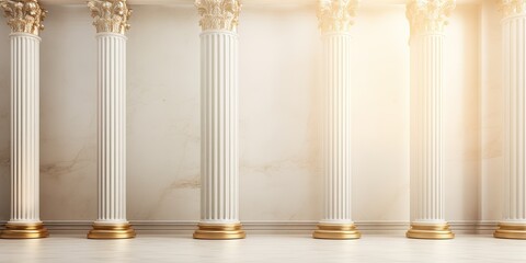 Fototapeta premium Illustration of Luxurious Classic and Modern Columns with Golden and White Marble Background.