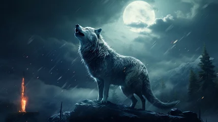 Foto op Plexiglas wolf howling at the moon , Generate AI © VinaAmeliaGRPHIC