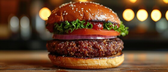 The meatless hamburger is made with quinoa, chickpeas and walnuts, and represents transparency and...