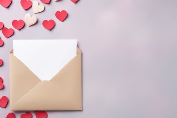Heart and envelope. Valentine's background, paper hearts with blank space