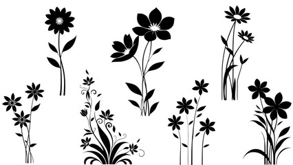 Stylish silhouette set of flowers - obrazy, fototapety, plakaty