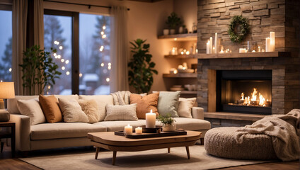 Fototapeta na wymiar living room with fireplace