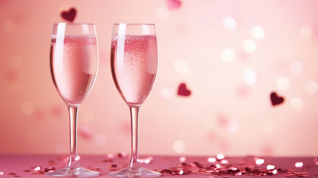 two glasses of champagne romantic valentine , Generate ai 