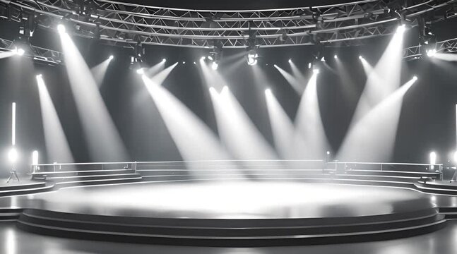 White stage and bright light spotlights AI