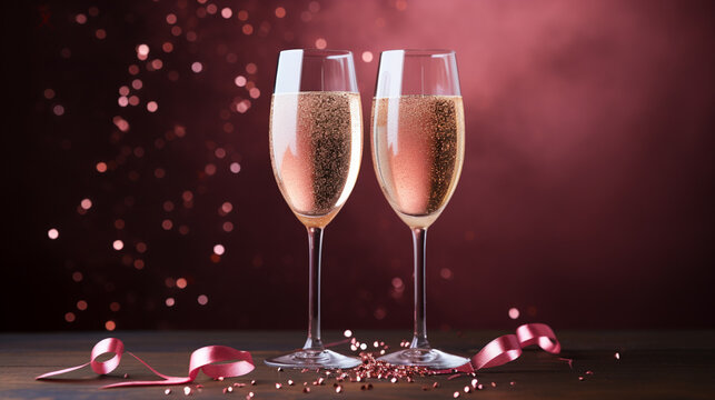 two glasses of champagne romantic valentine , Generate ai 