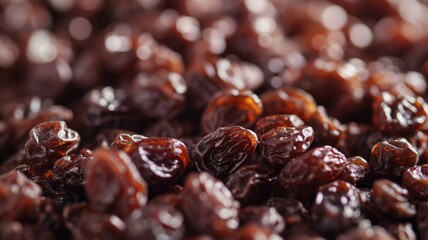Obraz premium Close-up of glistening dark raisins with a blurred background