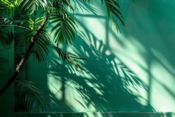 house Shadows of tropical foliage on a green wall in the Caribbean