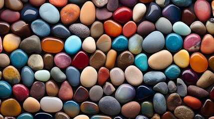 Fototapeta na wymiar Vibrant spectrum of colorful rocks and pebbles creating an abstract background of natural beauty