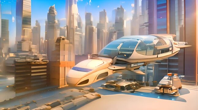 Sci fi fantasy city full of skyscrapers and a flying futuristic car digital art anime background wallpaper