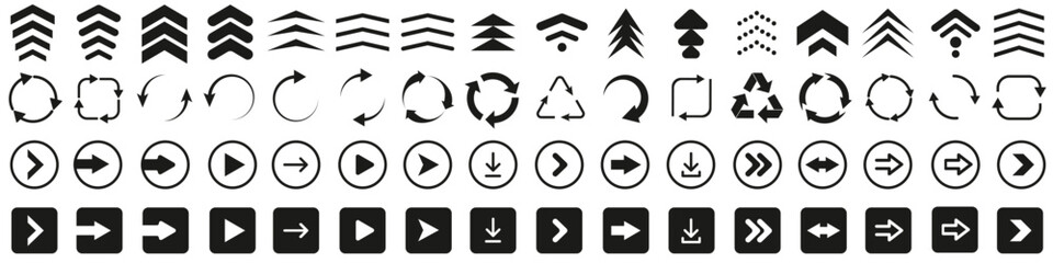 Collection of black arrow icons and direction symbols
