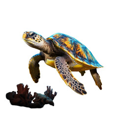 Fototapeta premium Full Body Sea Turtle Isolated on Transparent Background - High-Resolution Digital Illustration