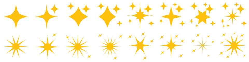 Twinkling stars. Sparkle star icons. Blink glitter and glowing icon. Yellow sparkle stars