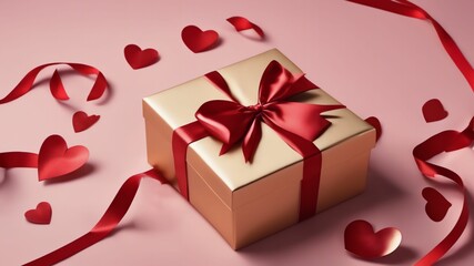 3D Gift Box Heart with Ribbon, Top View, Empty Space, Elegance, isolated background 