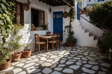 Fototapeta na wymiar Authentic Greek patio. Generative AI