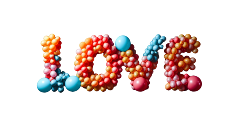 3D Rendered LOVE Balloon Lettering on Transparent Background - Valentine's Day Decoration