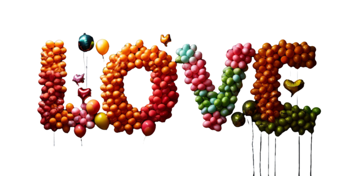 LOVE Balloon Lettering - Festive Celebration Word Art on Transparent Background - Powered by Adobe