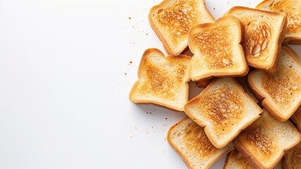Pile of toasted bread slices on white surface