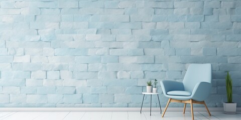 Pastel blue HD interior design with antique masonry rock pattern.