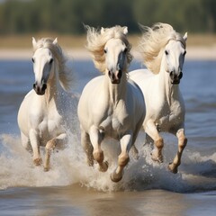 Obraz na płótnie Canvas Beautiful white golden horses images Generative AI