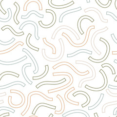 Colored geometric seamless pattern. Outline curved lines