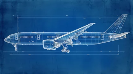 Papier peint photo autocollant rond Avion on blue paper technical diagram