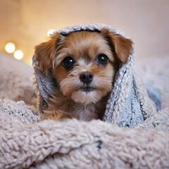 little puppy with a blanket