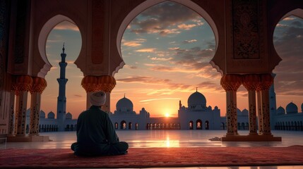 Arab Muslim man before prayer on the holy holiday of Ramadan Kareem, Eid Mubarak