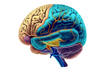 Colorful human brain isolated on white background, creative thinking concept