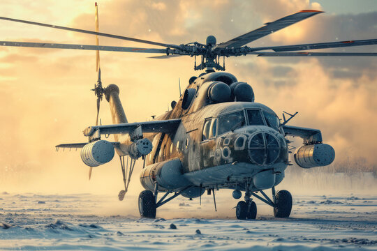 Russian military helicopter. Stylized photo