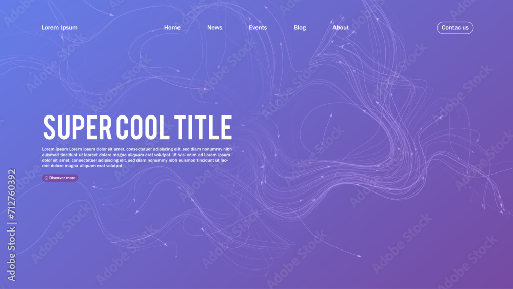 Poster landing page abstract design with twisted growing lines. template for website or app.