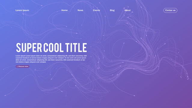 Landing page abstract design with twisted growing lines. Template for website or app.
