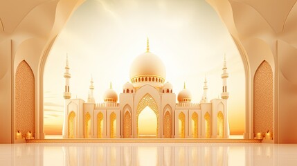 golden mosque mock up backgrounds in a 3d rendering - obrazy, fototapety, plakaty