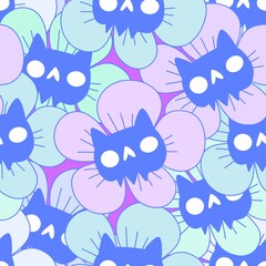Halloween animals seamless cat and flower pattern for wrapping paper and fabrics and kids print and party accessories