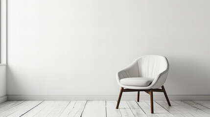 luxury white designer chair in an empty room with white walls and copy space	