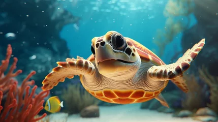 Sierkussen Majestic sea turtle swimming gracefully in the crystal clear turquoise ocean waters © Eva