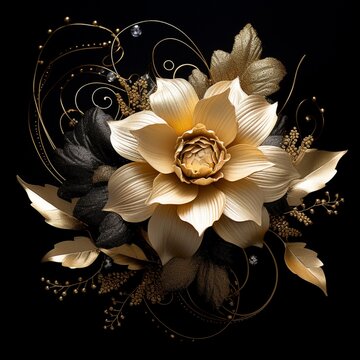 Black background and gold nice flower image Generative AI