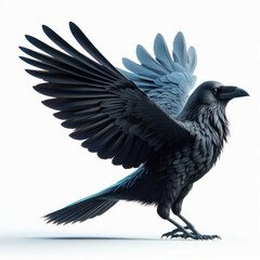 Obraz premium Raven isolated on white background Corvus corax. Halloween - flying bird. silhouette of a large black bird cut on a White background, Cuervo, ворон.