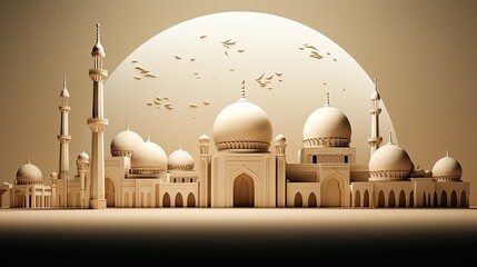 3d ramadan background, in the style of minimalist images, beige, religious building, minimalist sets, bryce 3d, collecting and modes of display. - obrazy, fototapety, plakaty