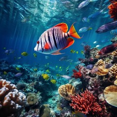 Colorful fish sea clear water bottom image Generative AI