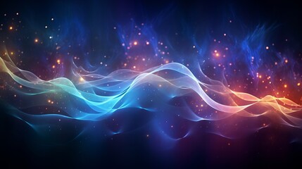 Colorful wave of bright particles  sound and music visualization abstract background