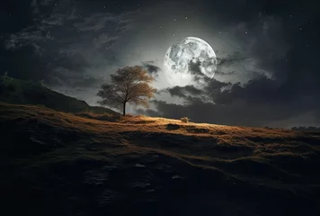 Papier Peint photo Pleine lune A full moon being seen over a hill