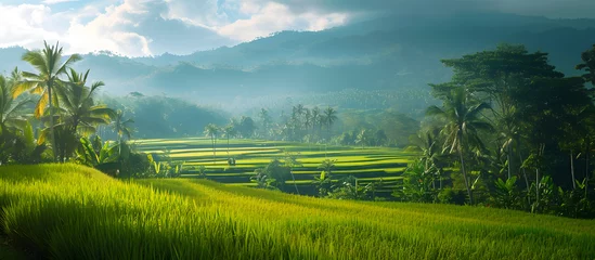 Fotobehang Panorama of rice terraces on Bali island, Indonesia © Andsx