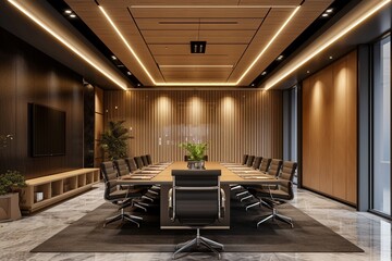 Modern meeting room interior with waiting area. 3D Rendering.
