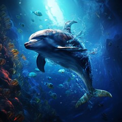 Deep sea nice dolphin image Generative AI