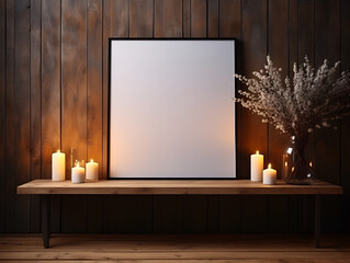 Blank picture frame with white background hanging or leaning against a wall. Perfect for mockups. Minimalist style
