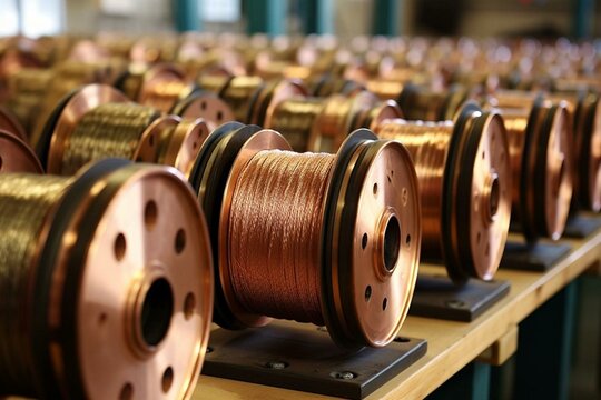 Manufacturing copper wire bronze cable reels. Generative AI